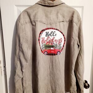 Mossimo button down long sleeve shirt with Hello Holidays on the back Size XL